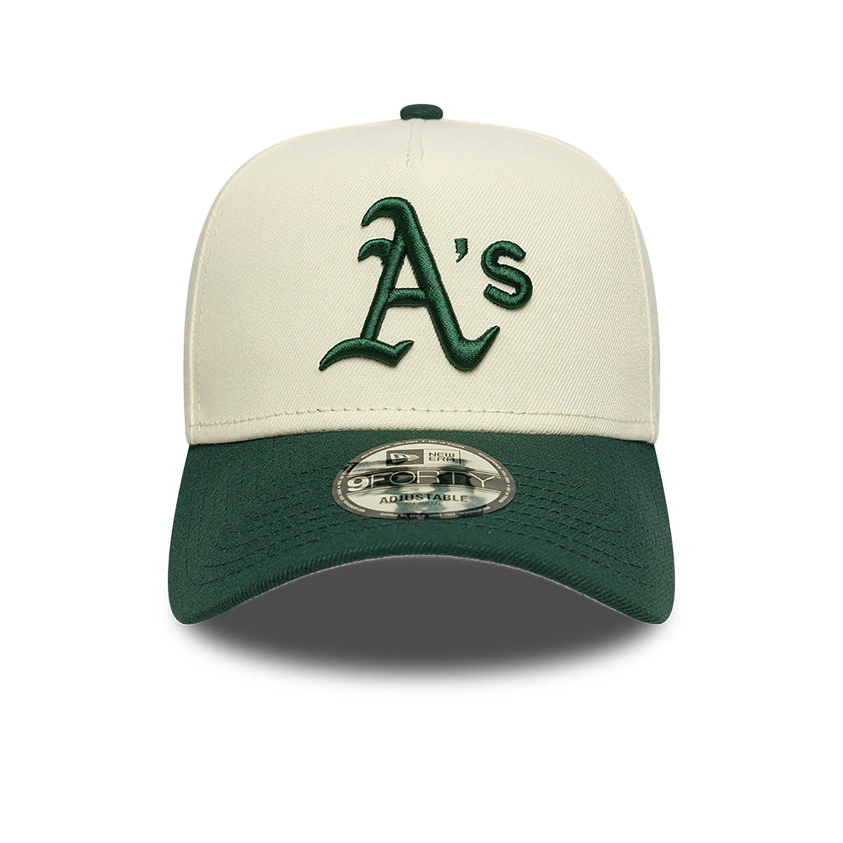 This is a Athletics Chrome And Dark Green White 9FORTY A-Frame Adjustable Cap 3