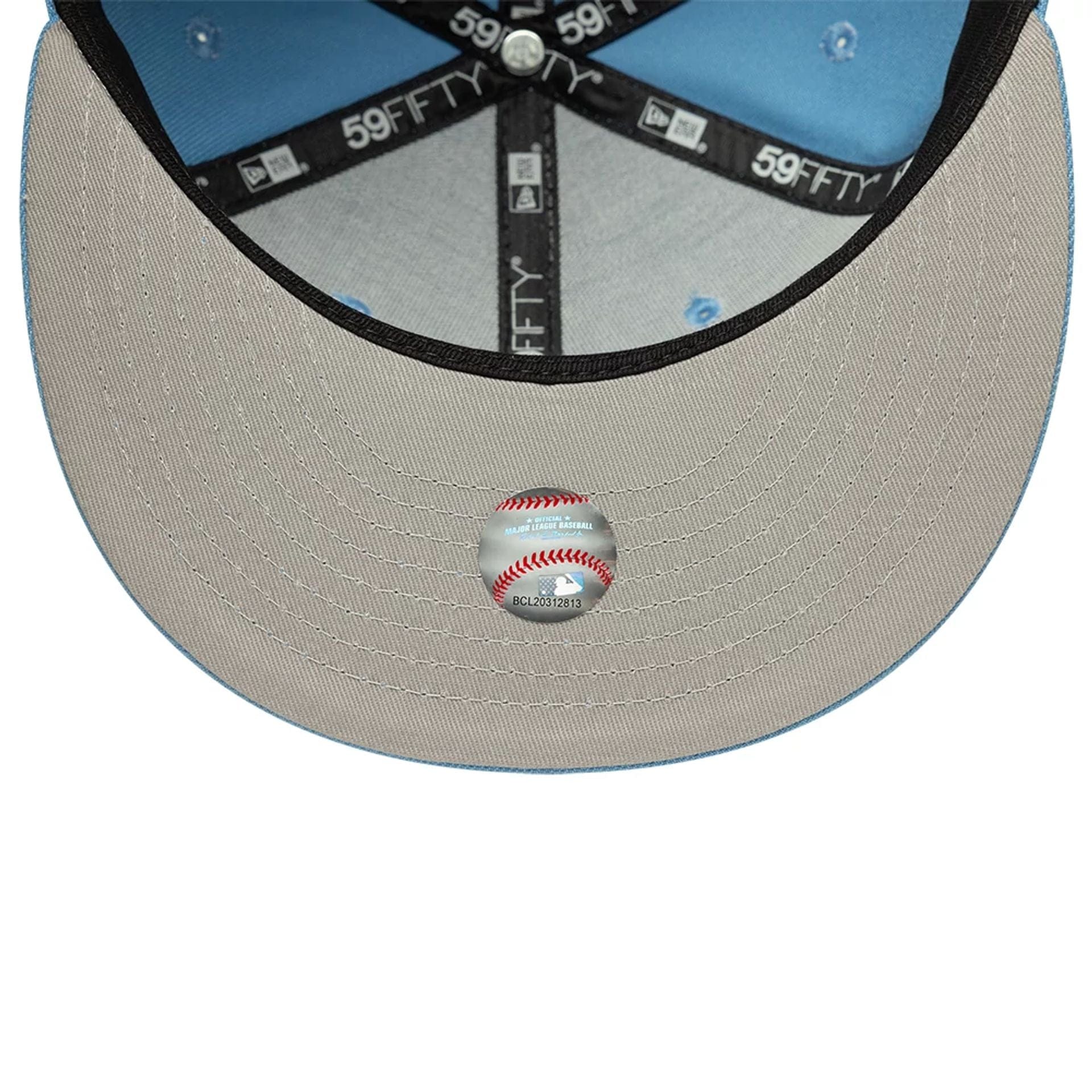 Pictured is this MLB Atlanta Braves 59FIFTY Fitted cap in pastel blue. 2
