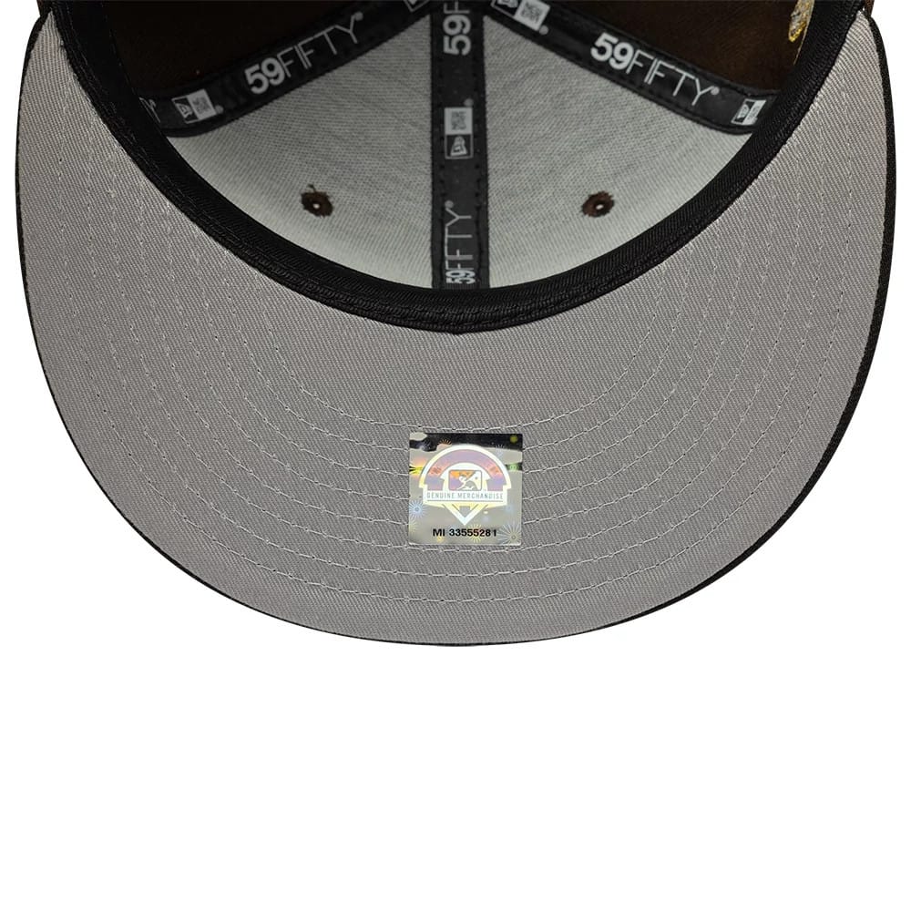 Pictured is this MiLB Pinwheel Lake Elsinore Storm 59FIFTY Fitted cap in dark brown. 2