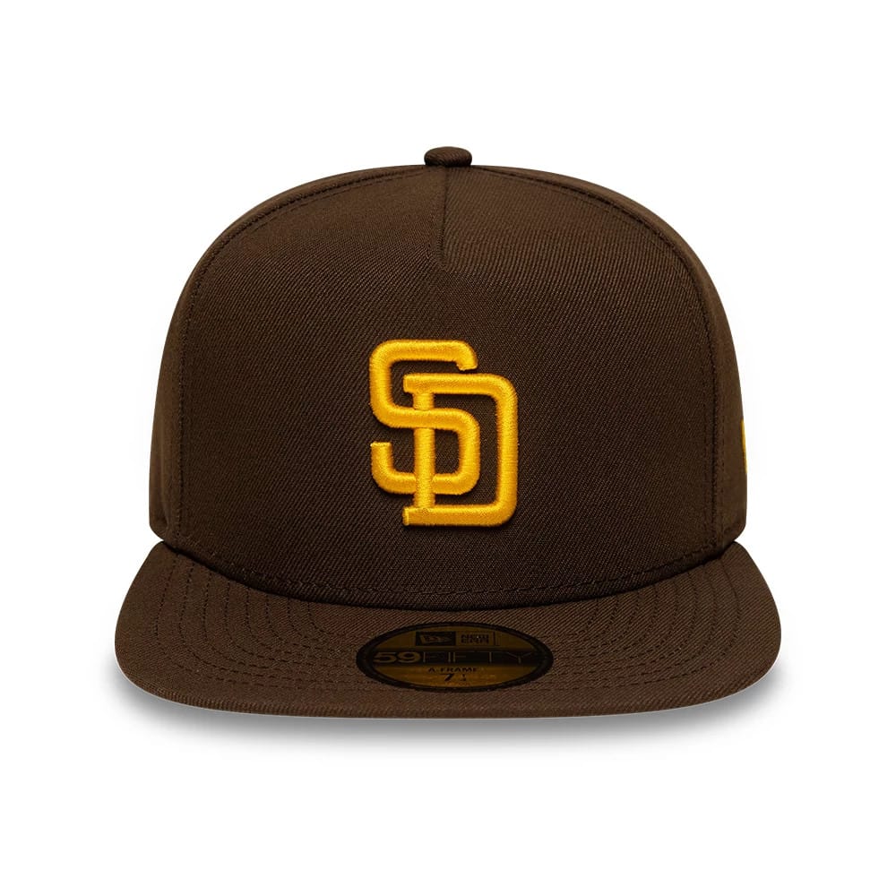 Pictured is this San Diego Padres MLB Dark Brown 59FIFTY A-Frame Fitted cap. 3