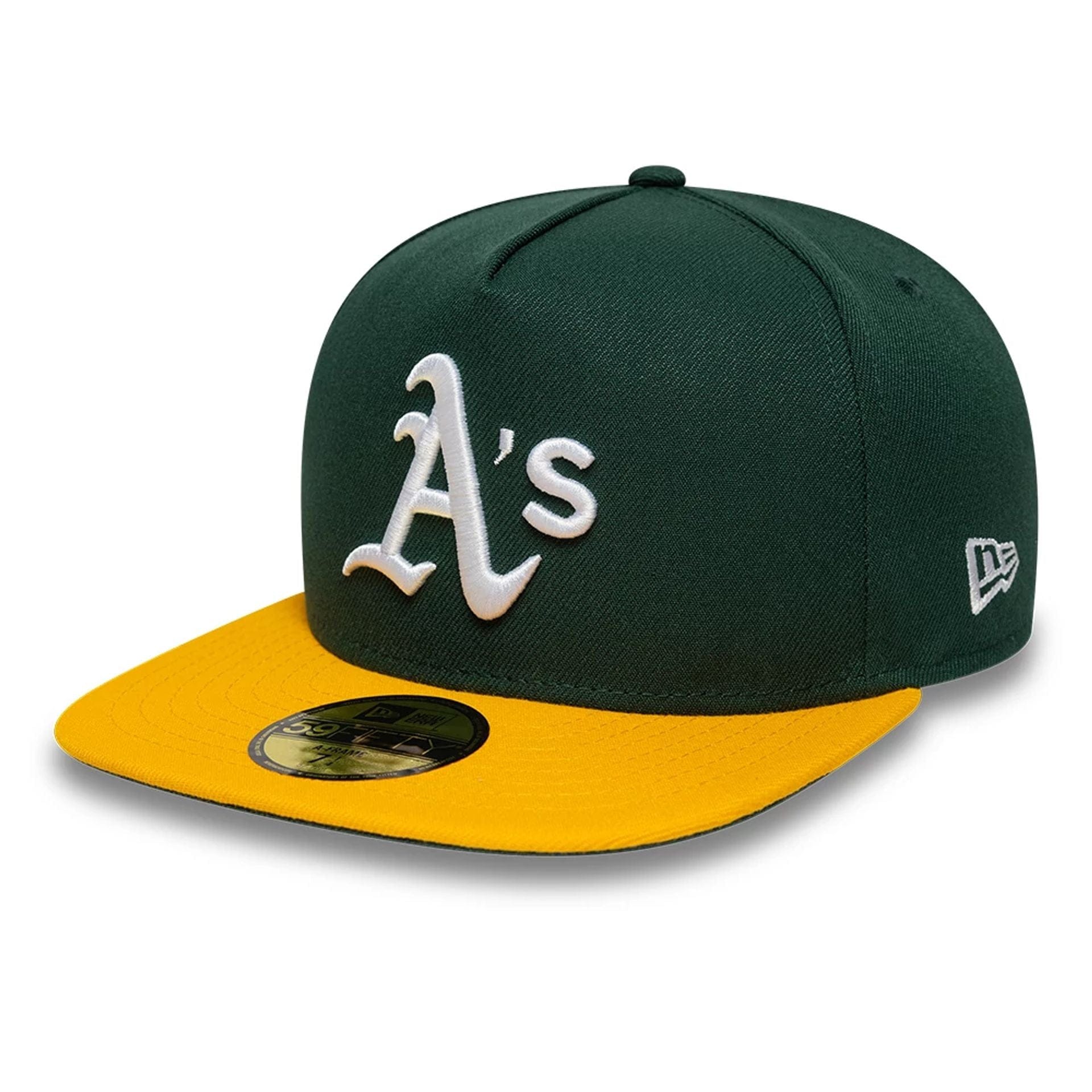This is a Oakland Athletics Flat Dark Green 59FIFTY A-Frame Fitted Cap 1