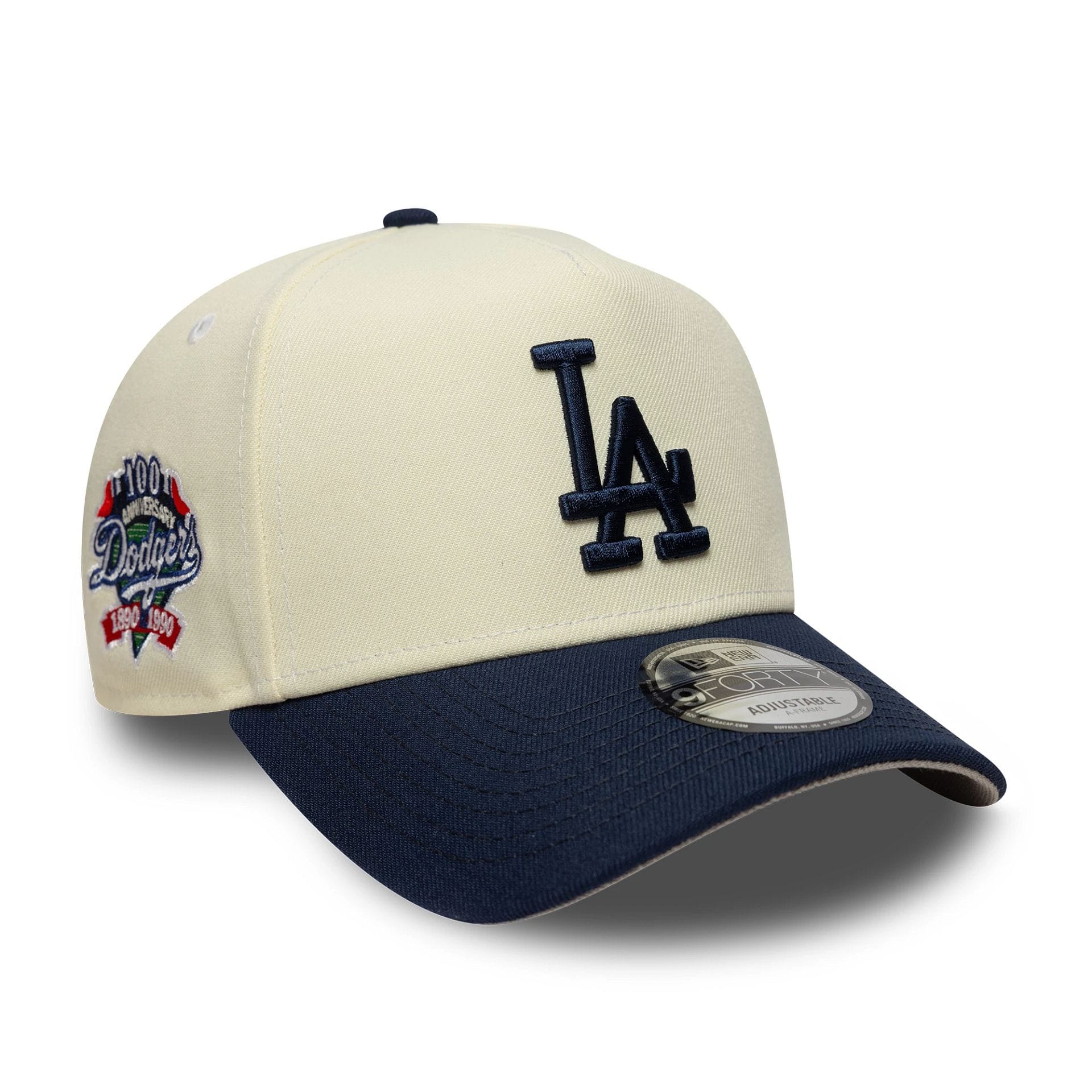 This is a LA Dodgers MLB Chrome Blue Contrast Cream 9FORTY A-Frame Adjustable Cap 1