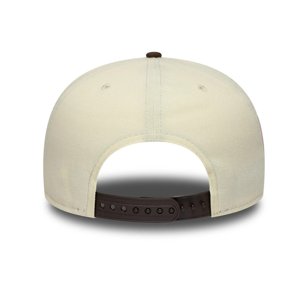Pictured is this MLB Kanji LA Dodgers 9FIFTY A-Frame Snapback Adjustable cap in cream. 7