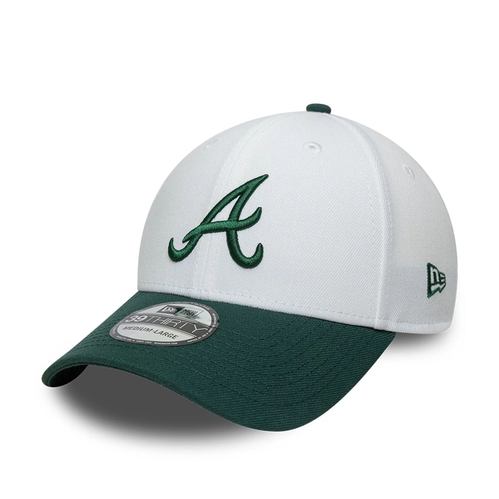 This is a Atlanta Braves MLB White 39THIRTY Stretch Fit Cap 1