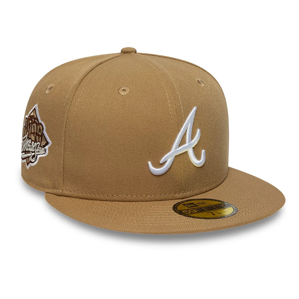 This is a Atlanta Braves MLB Sidepatch Beige 59FIFTY Fitted Cap 1