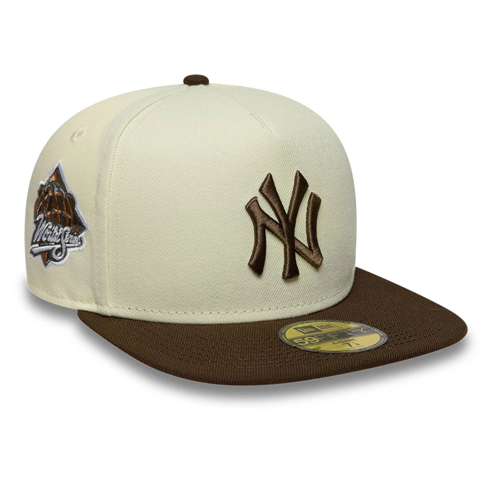 This is a New York Yankees MLB Cream 59FIFTY A-Frame Fitted Cap 1