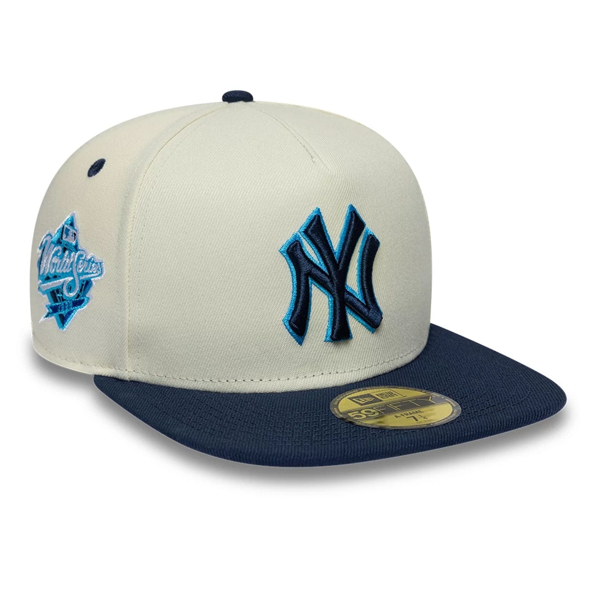 Pictured is this New York Yankees MLB White 59FIFTY A-Frame Fitted cap. 1