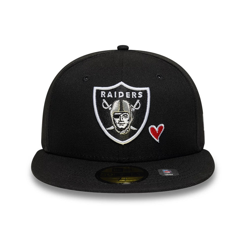 Pictured is this NFL Heart Las Vegas Raiders 59FIFTY Fitted cap in black. 3