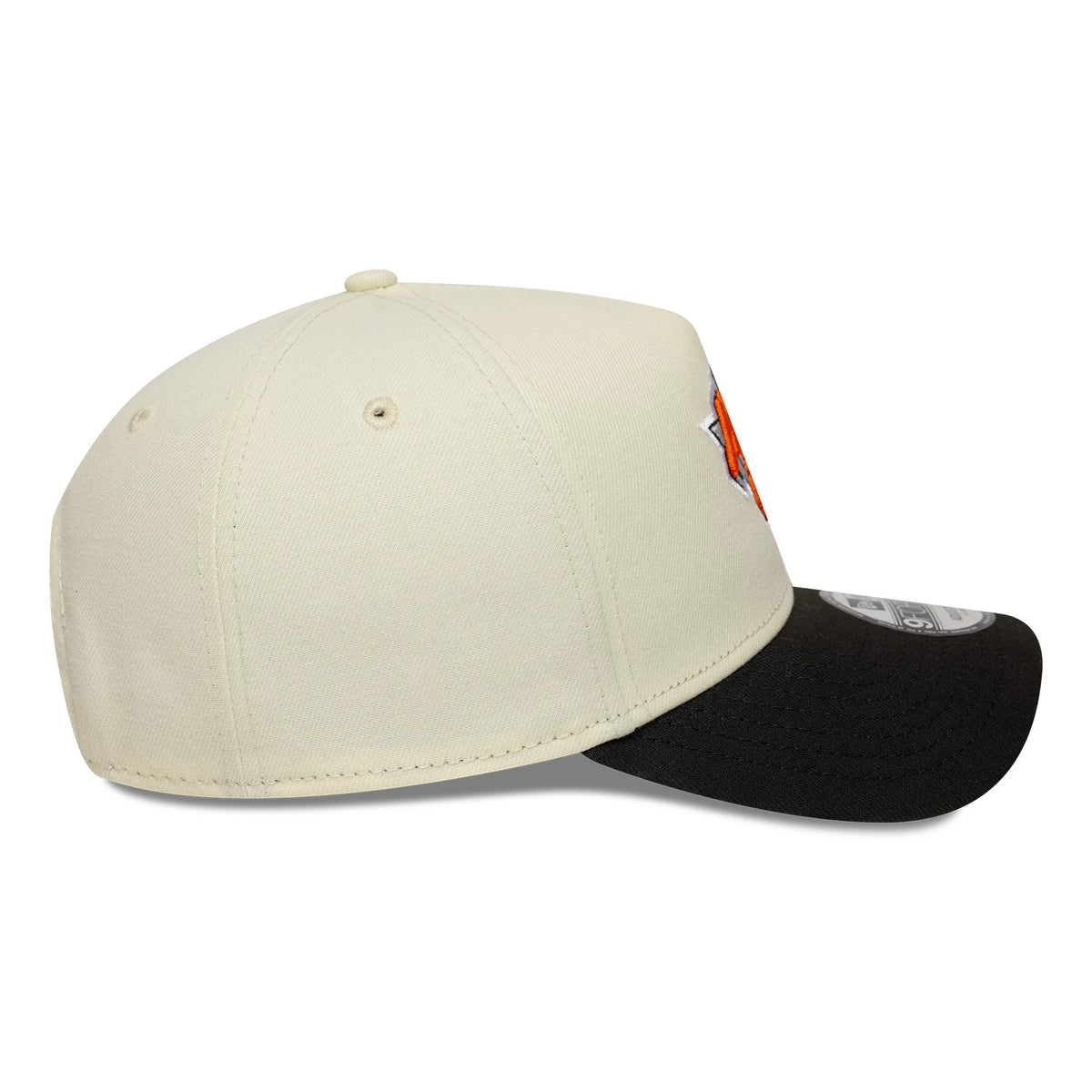 Pictured is this NBA New York Knicks 9FORTY A-Frame cap in white and black. 7