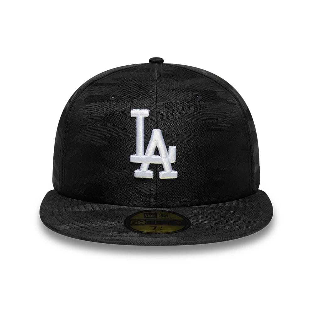 Pictured is this MLB Camo LA Dodgers 59FIFTY Fitted cap in black. 2
