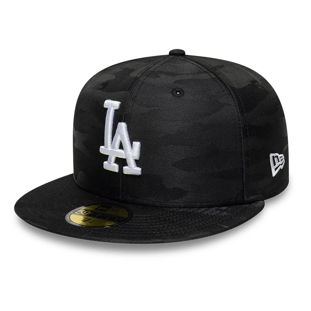 Pictured is this MLB Camo LA Dodgers 59FIFTY Fitted cap in black. 1