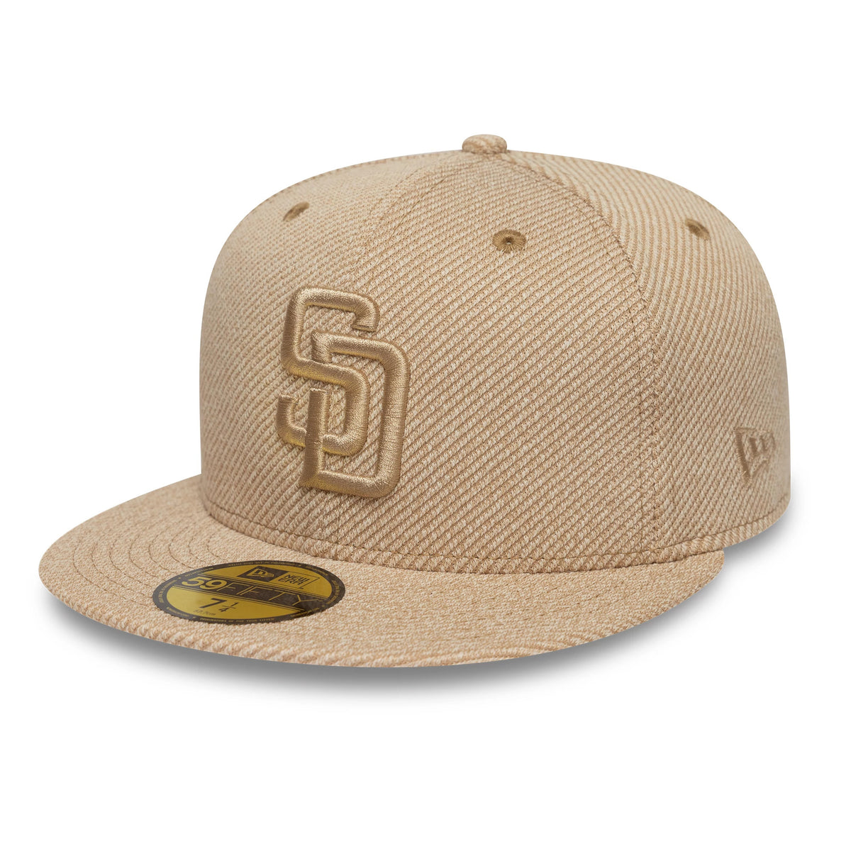 Pictured is this MLB Heather Tan San Diego Padres 59FIFTY Fitted cap in tan. 1