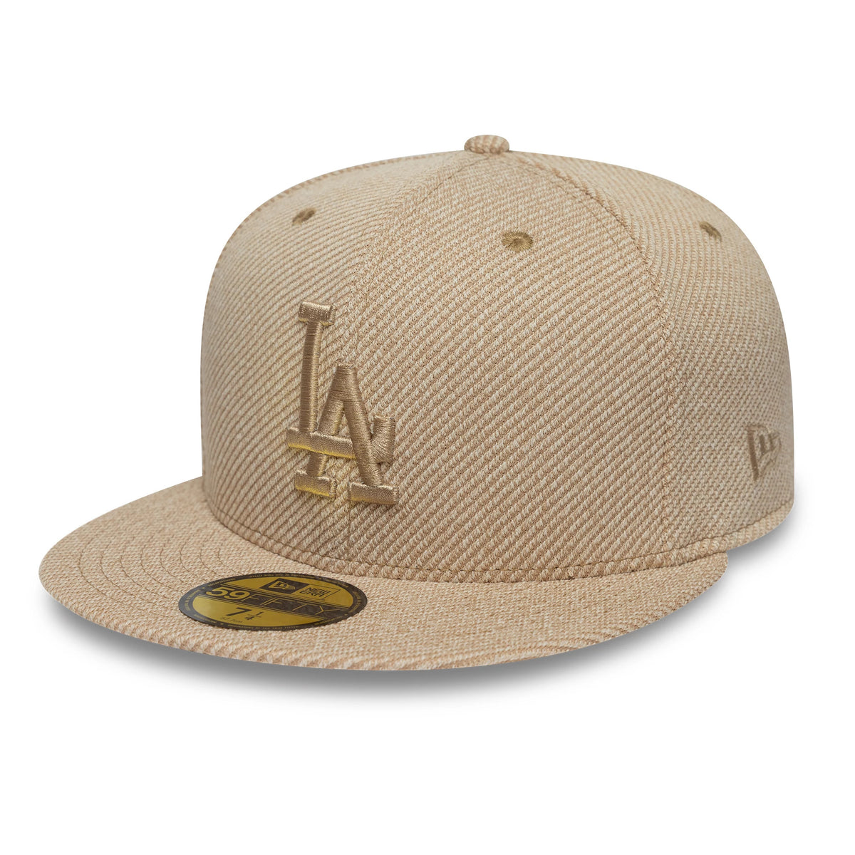 Pictured is this MLB Heather Tan LA Dodgers 59FIFTY Fitted cap in tan. 1