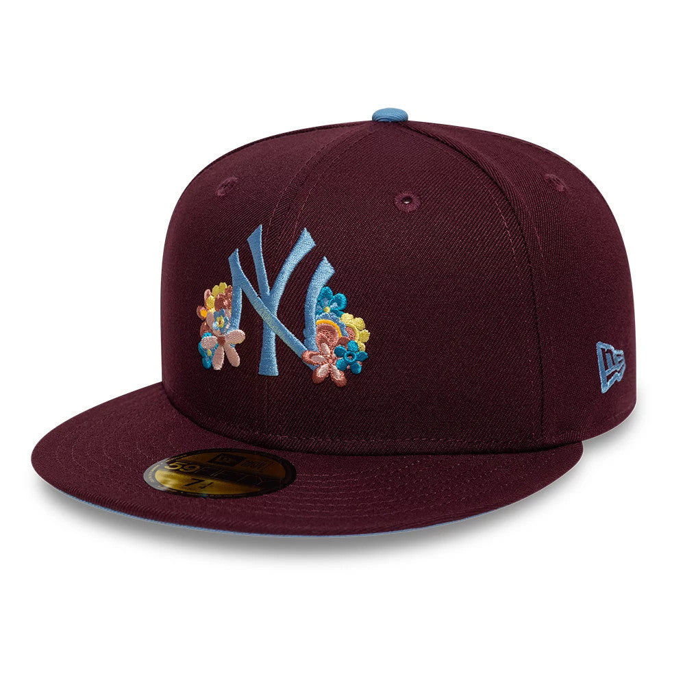 Pictured is this MLB Floral New York Yankees 59FIFTY Fitted cap in dark purple. 4