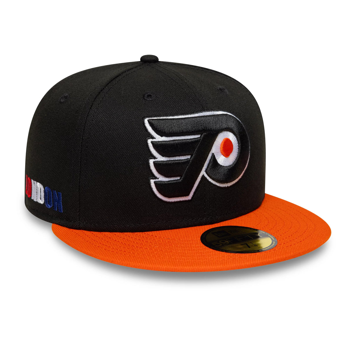 Pictured is this NHL London Game 2026 Philadelphia Flyers 59FIFTY Fitted cap in black and orange. 1