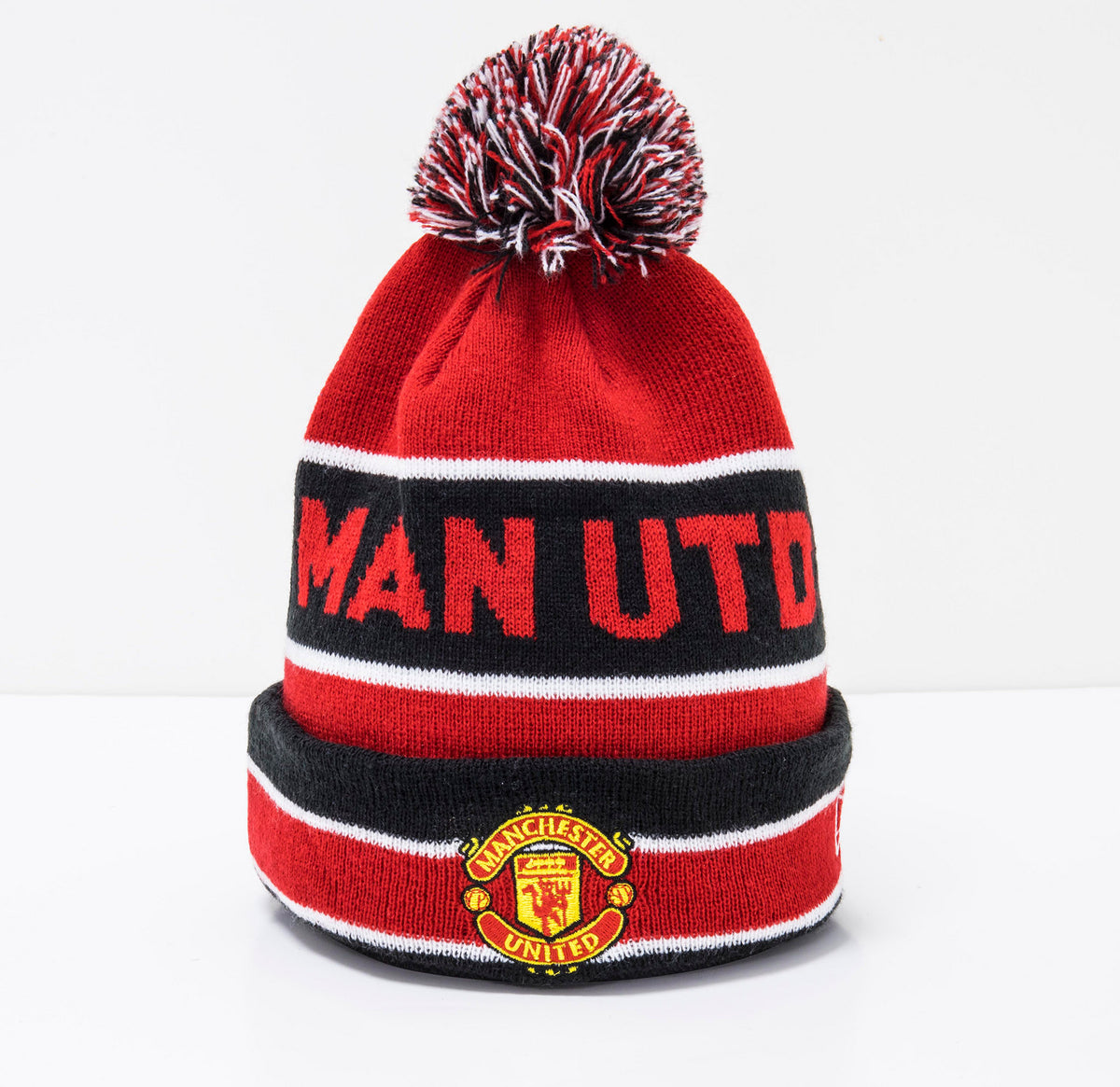 Manchester United Striped Multi Bobble Beanie Hat