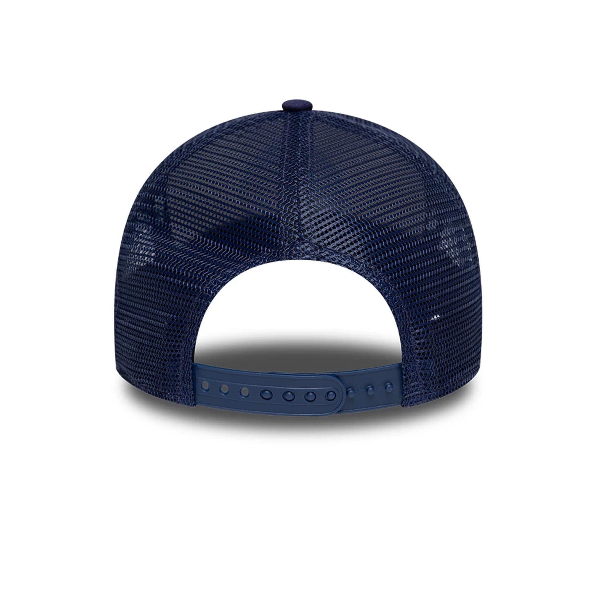 Pictured is this New Era Outdoor Washed 9FORTY A-Frame Trucker Adjustable cap in Navy. 4