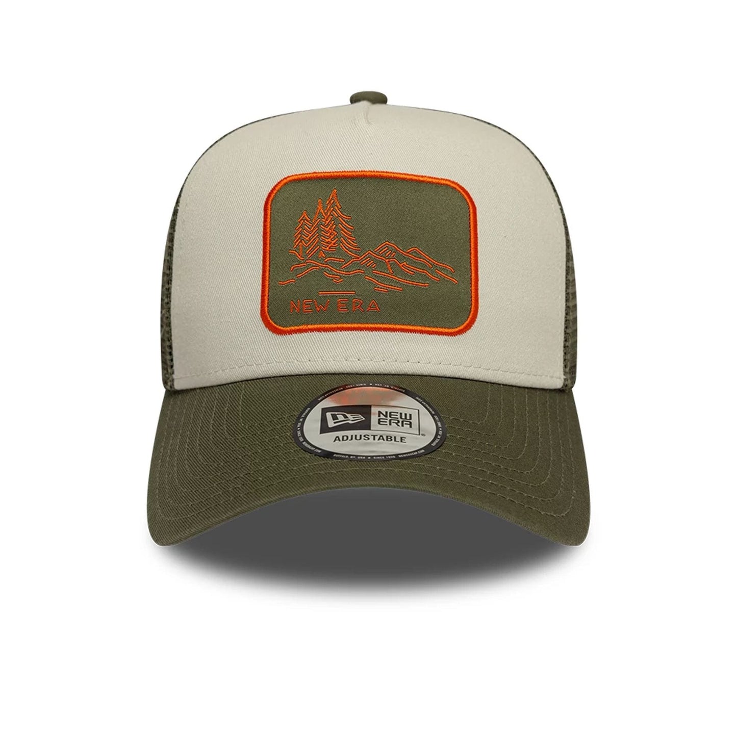 Pictured is this New Era Outdoor Washed 9FORTY A-Frame Trucker Adjustable cap in Dark Green. 6