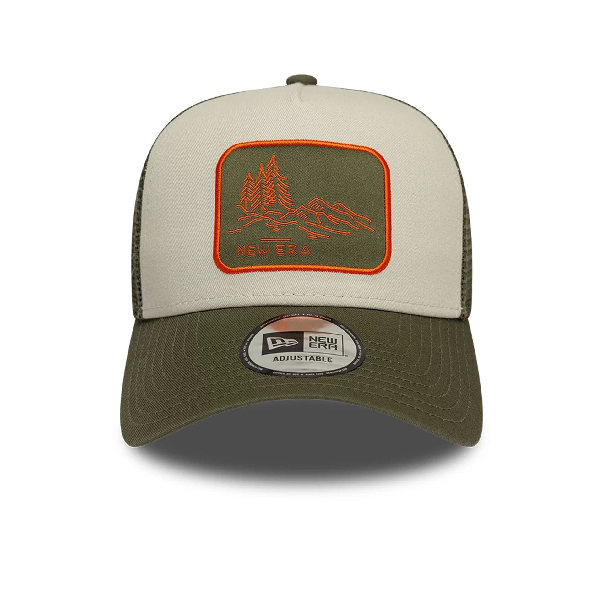 Pictured is this New Era Outdoor Washed 9FORTY A-Frame Trucker Adjustable cap in Dark Green. 6