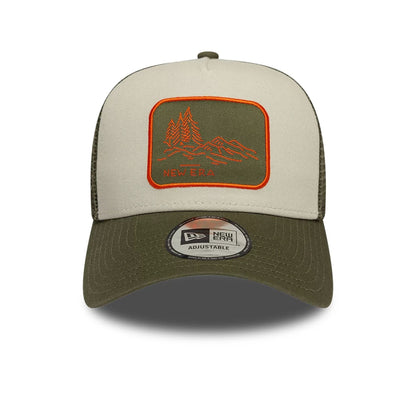 Pictured is this New Era Outdoor Washed 9FORTY A-Frame Trucker Adjustable cap in Dark Green. 6
