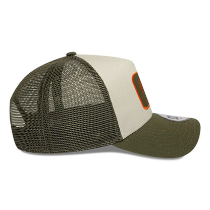 Pictured is this New Era Outdoor Washed 9FORTY A-Frame Trucker Adjustable cap in Dark Green. 5