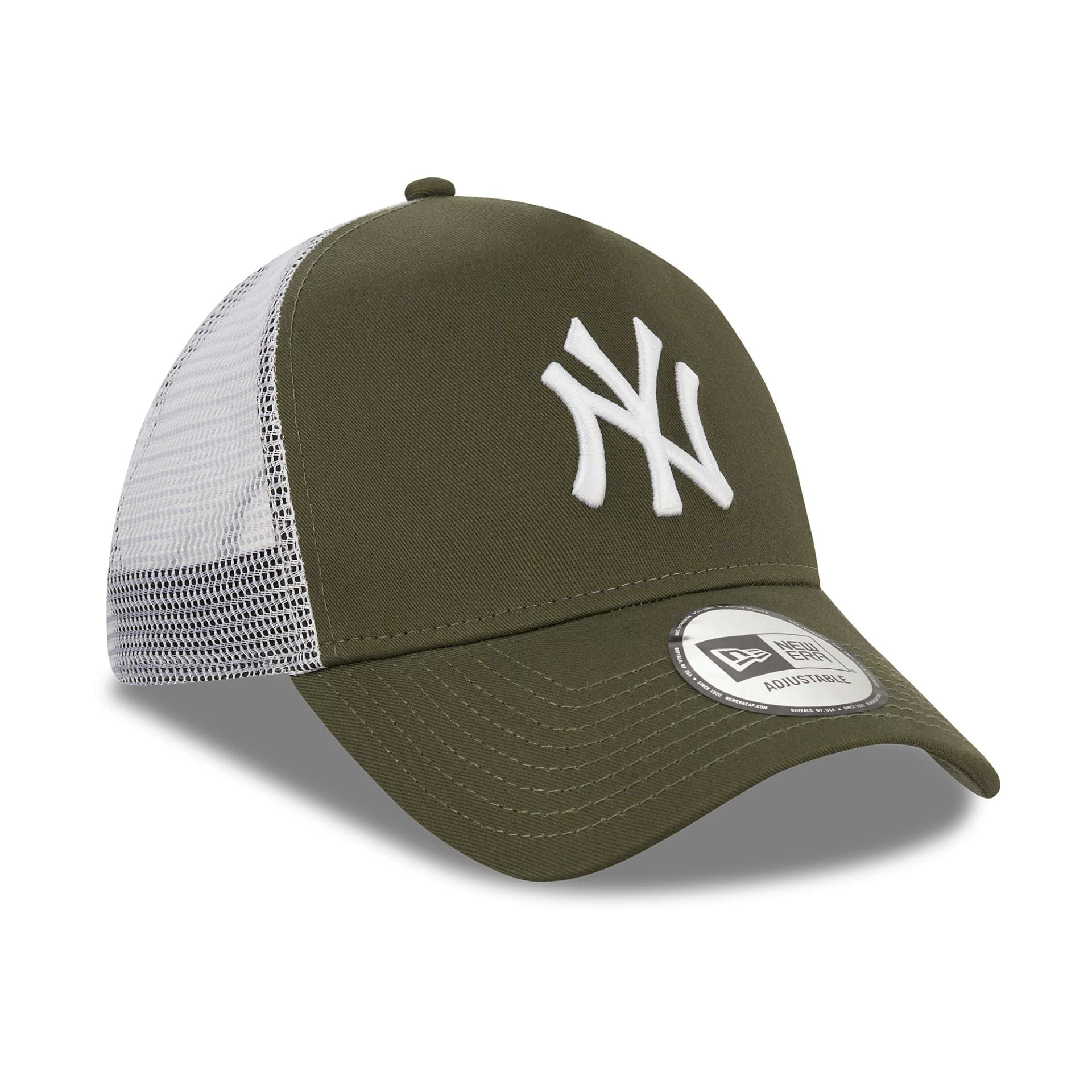This is a New York Yankees Khaki A-Frame Trucker Cap 3