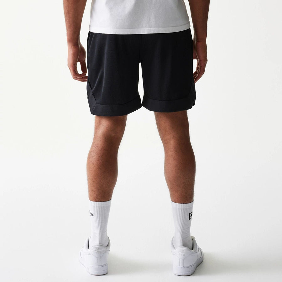 The Male model is wearing Las Vegas Raiders Tonal Pack Black Shorts 2
