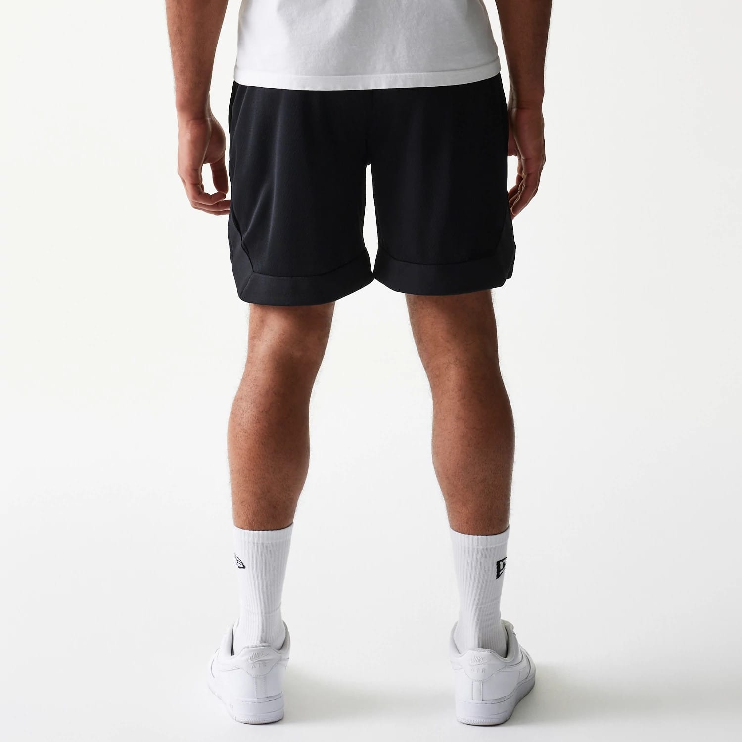The Male model is wearing Las Vegas Raiders Tonal Pack Black Shorts 2