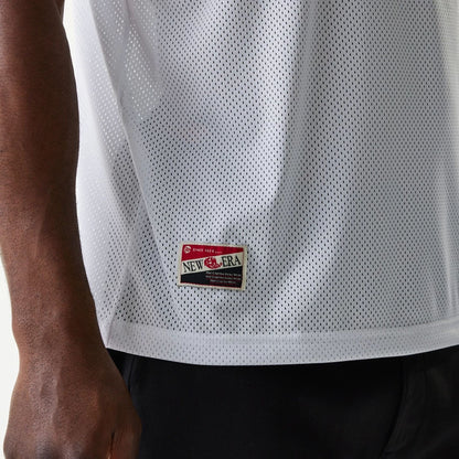 The Male model is wearing New Era Retro Sports White Mesh Jersey 4