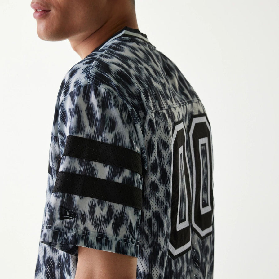 The Male model is wearing New Era Retro Sports Grey Mesh Jersey 5