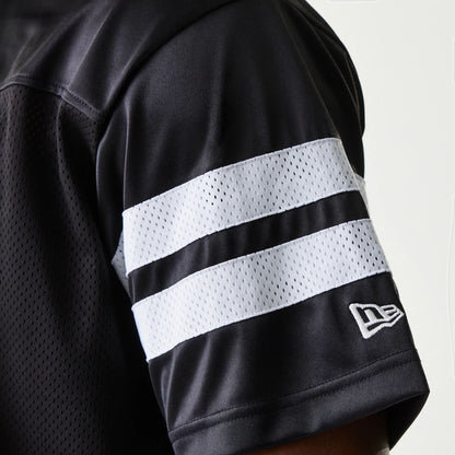 The Male model is wearing New Era Retro Sports Black Mesh Jersey 6