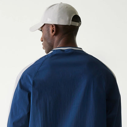 The Male model is wearing New York Yankees MLB Navy U Neck Pullover Windbreaker 7