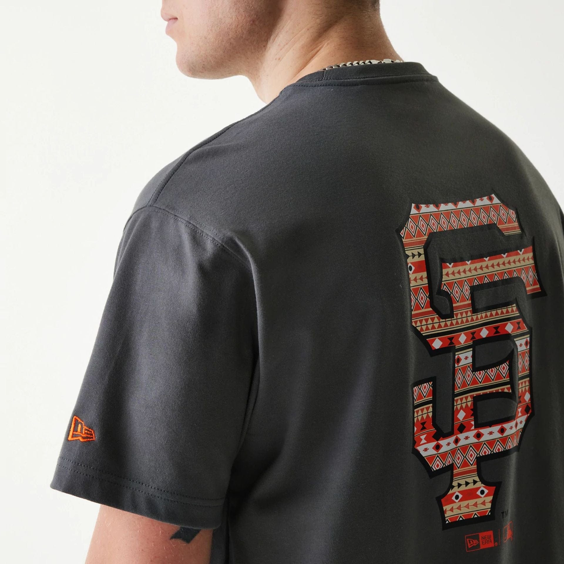 The Male model is wearing San Francisco Giants MLB Navajo Pattern Dark Grey T-Shirt 7