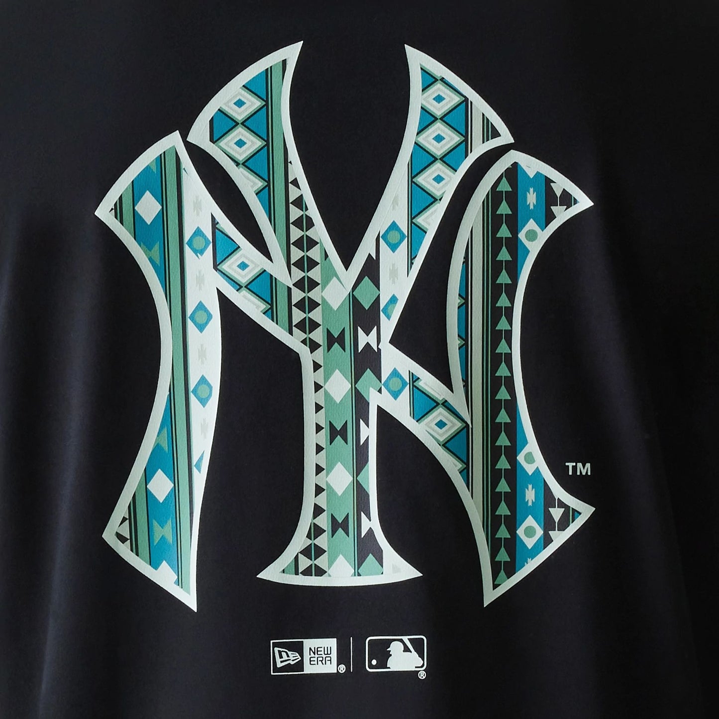 The Male model is wearing New York Yankees MLB Navajo Pattern Black T-Shirt 4