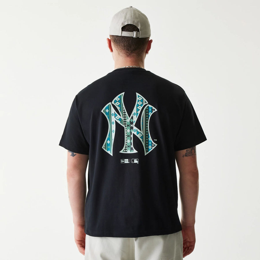 The Male model is wearing New York Yankees MLB Navajo Pattern Black T-Shirt 2