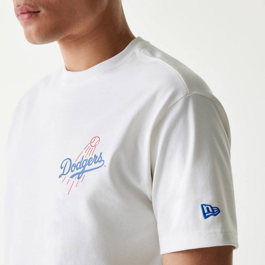 The Male model is wearing LA Dodgers MLB Cheering Food White T-Shirt 4