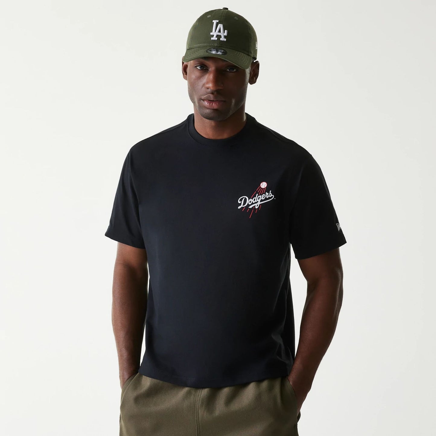 The Male model is wearing LA Dodgers MLB Cheering Food Black T-Shirt 1