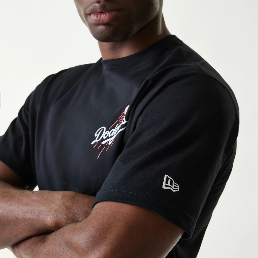 The Male model is wearing LA Dodgers MLB Cheering Food Black T-Shirt 7