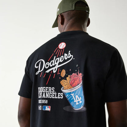 The Male model is wearing LA Dodgers MLB Cheering Food Black T-Shirt 4
