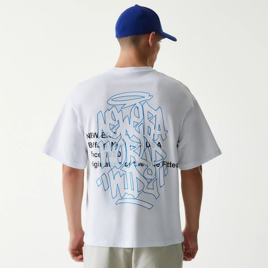 The Male model is wearing New Era Japan Tagging Logo White T-Shirt 2