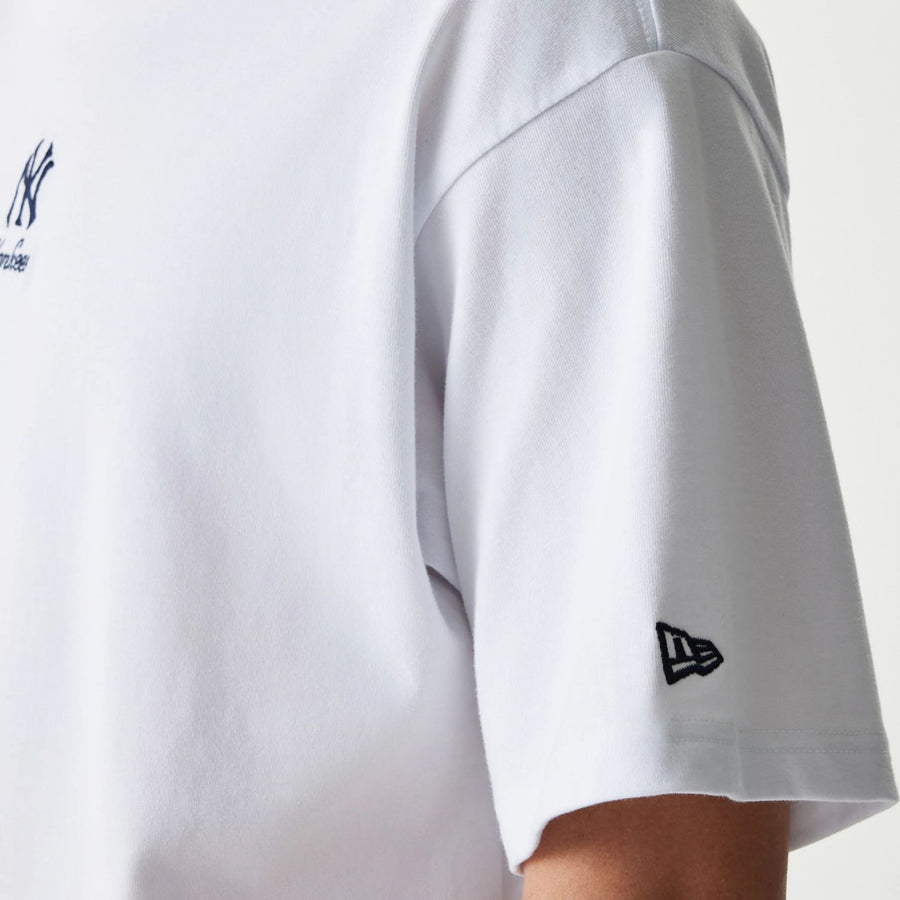 The Male model is wearing New York Yankees MLB Mini Embroidery White T-Shirt 3