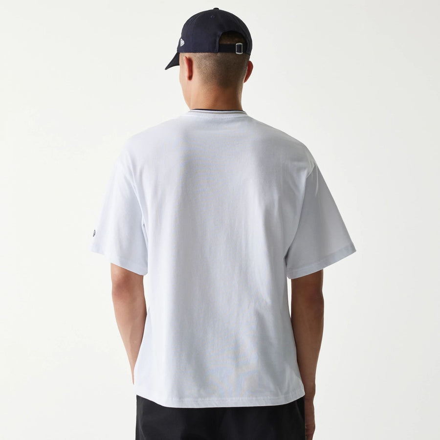 The Male model is wearing New York Yankees MLB Mini Embroidery White T-Shirt 2