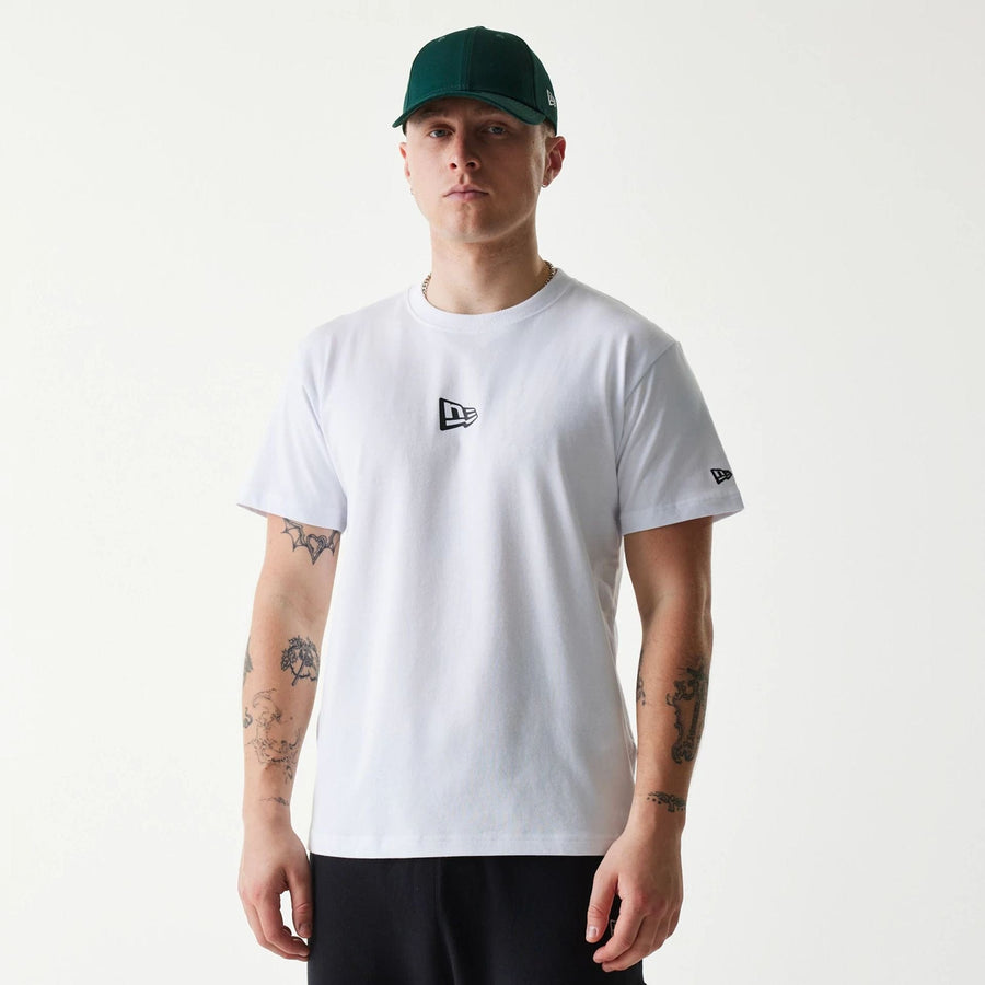 The Male model is wearing New Era Japan Mini Flag Logo White T-Shirt 1