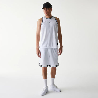 The Male model is wearing New Era Japan Mesh White Sleeveless T-Shirt 7
