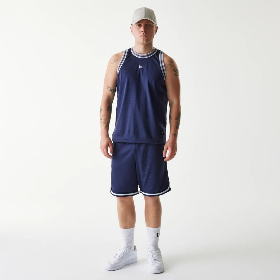 The Male model is wearing New Era Japan Mesh Navy Sleeveless T-Shirt 7