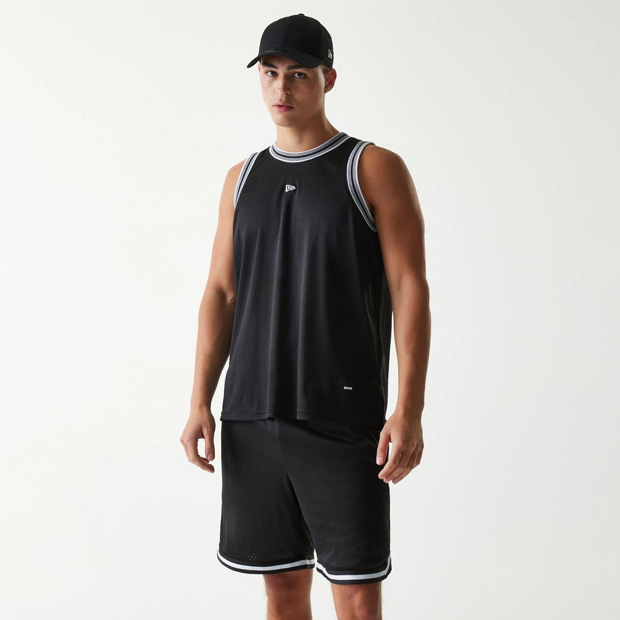The Male model is wearing New Era Japan Mesh Black Sleeveless T-Shirt 1