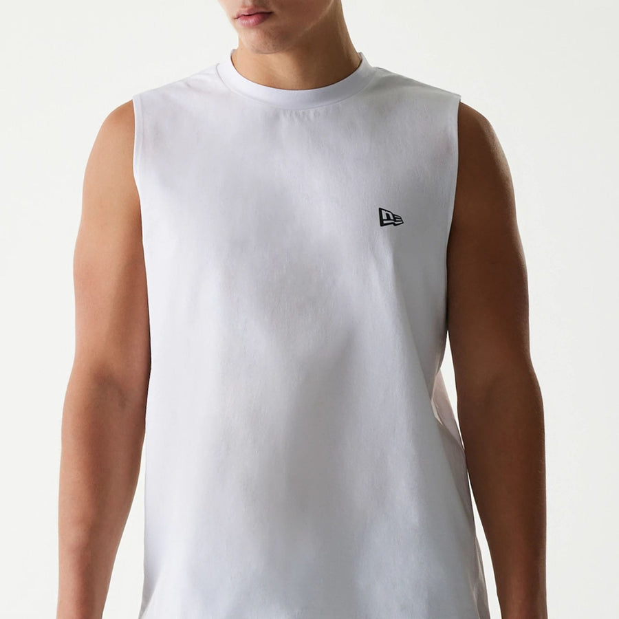 The Male model is wearing New Era Japan White Sleeveless T-Shirt 6