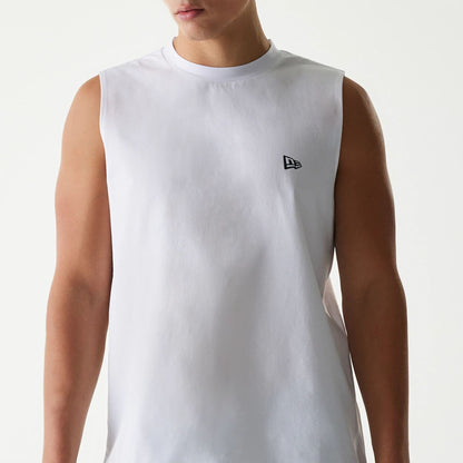 The Male model is wearing New Era Japan White Sleeveless T-Shirt 6