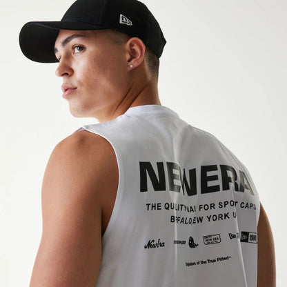 The Male model is wearing New Era Japan White Sleeveless T-Shirt 4