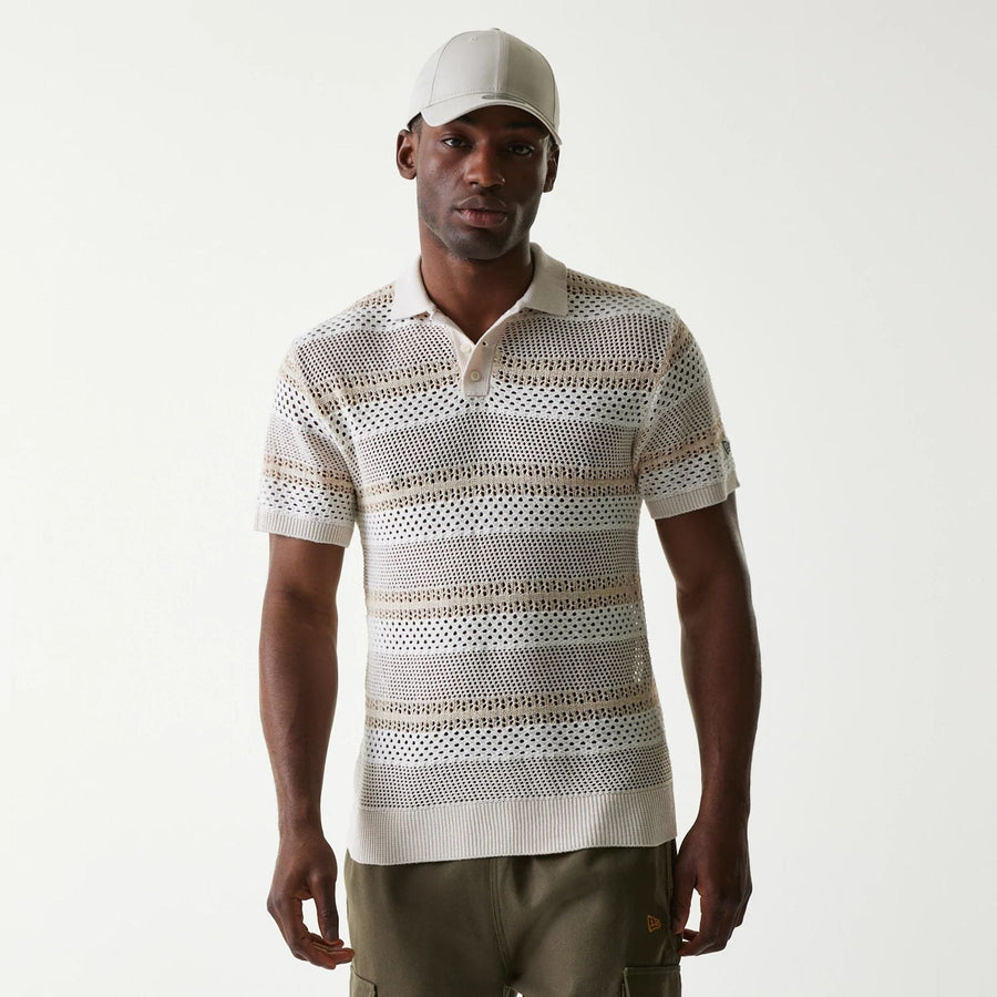The Male model is wearing New Era Japan Mesh White Polo T-Shirt 1